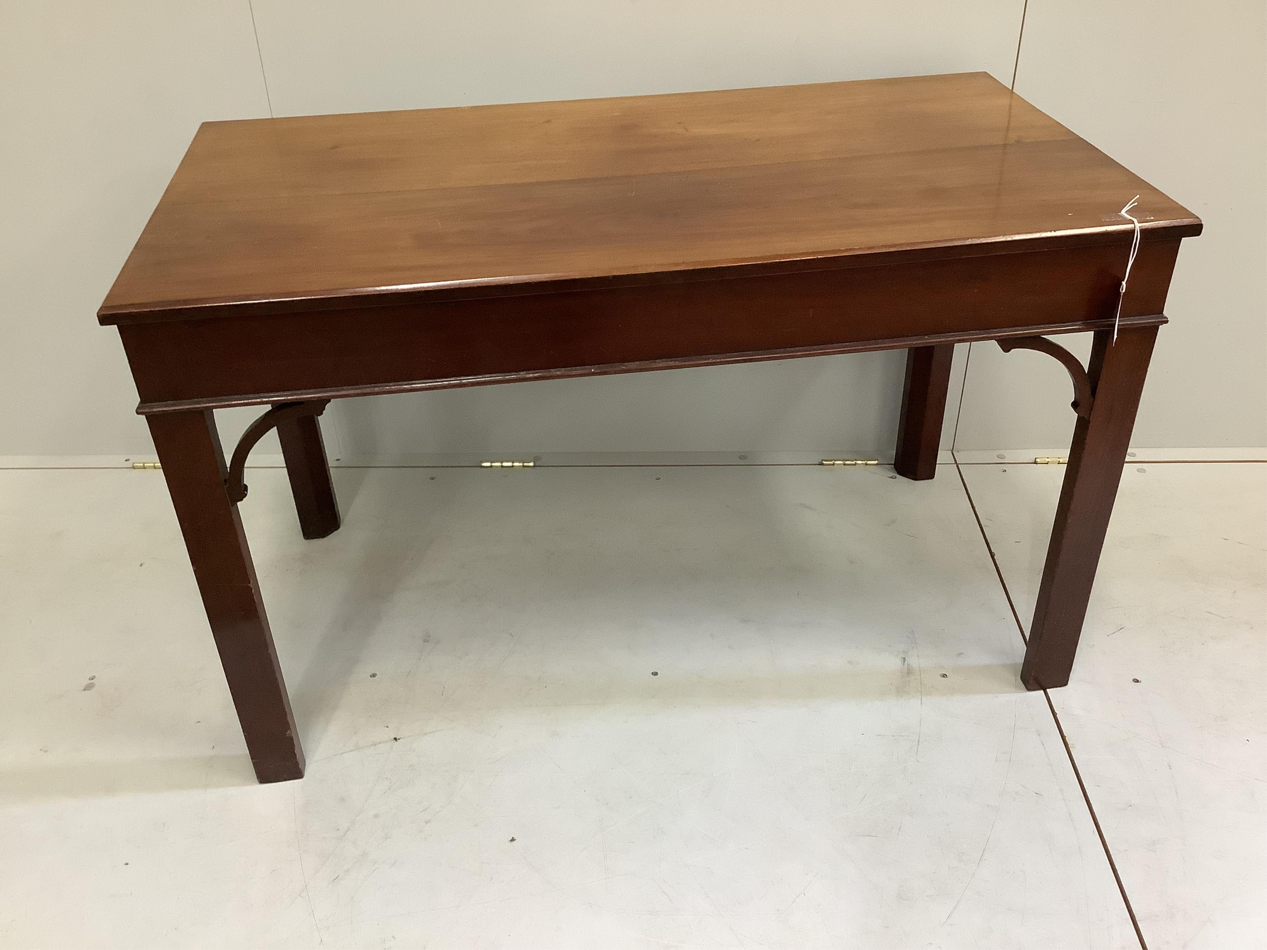 A George III style rectangular mahogany console table, width 120cm, depth 63cm, height 73cm